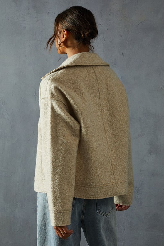 Wool Look Biker Jacket