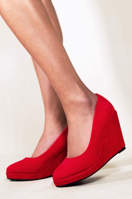 Ladies red wedge shoes online