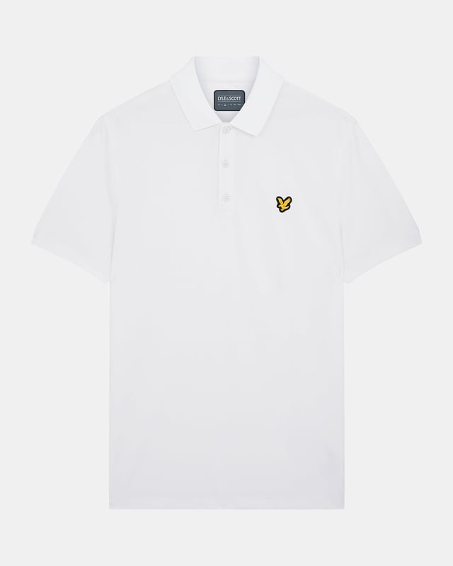 The Lyle &amp; Scott golf tech polo shirt. This regular-fit polo, is made from a recycled polyester blend and designed to be as lightweight as possible, with a three-button placket &amp; detail stitching on the collar and cuff.