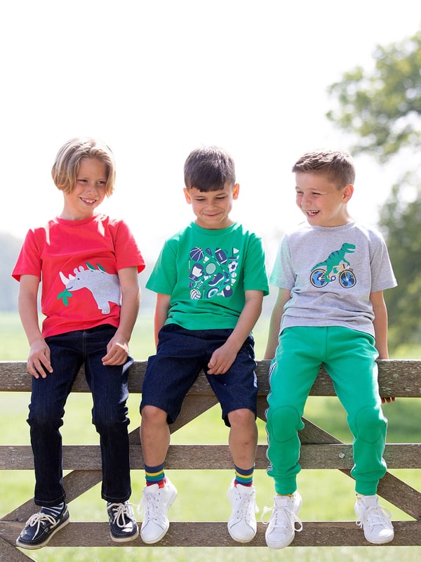 100% organic cotton | Proud to be certified to the Global Organic Textile Standard (GOTS) | Rhino and bird appliqué design | OEKO-TEX Standard 100 (Product class I) appliqué backing | Red | Single jersey (180-190 gsm) | Popper shoulder opening (up to and including size 3 years) | Short sleeved | Round neck | Made in Turkey | Machine washable at 40 degrees, or at 30 degrees to be kinder to the planet