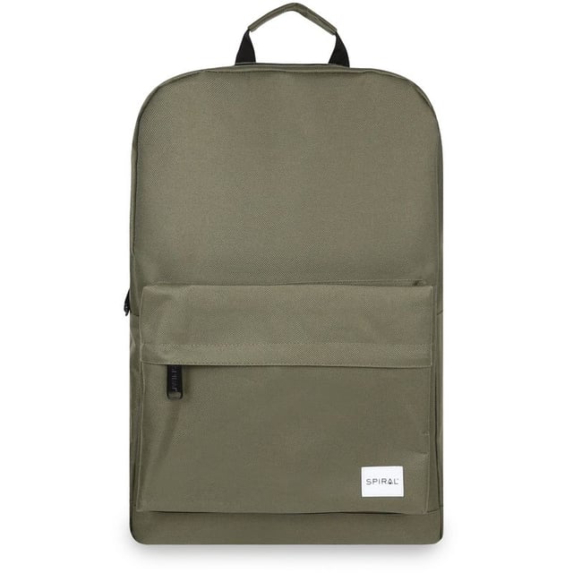 Mens green Spiral classic backpack, manufactured with polyester. Featuring: full zip closure, front section, padded laptop compartment, top grab handle and height 45cm x width 30cm x depth 12cm.