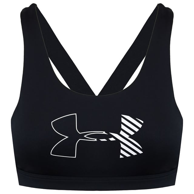 The Under Armour HeatGear Women's Black Sports Bra is a practical and comfortable choice for women's athletic and sports apparel. Here's a description of the key features:

 Black Design:  This sports bra comes in a classic black color, offering a versatile and sleek look that's easy to pair with a variety of workout tops and activewear.

 HeatGear Technology:  Under Armour's HeatGear technology is known for its moisture-wicking properties, keeping you cool and dry during workouts by wicking away sweat and moisture from your skin.

 Medium Impact Support:  Sports bras are often designed with different levels of support. The HeatGear sports bra typically offers medium-impact support, suitable for a range of activities such as weightlifting, cycling, or moderate-intensity workouts.

 Compression Fit:  This sports bra features a compression fit, which provides secure support by minimizing bounce and movement during physical activities.

 Breathable Material:  The sports bra is typically made from breathable materials, allowing for proper air circulation to keep you cool and comfortable during exercise.

 Racerback Design:  Many sports bras, including this one, have a racerback design, which provides greater freedom of movement for your arms and shoulders.

 Elastic Band:  The sports bra often includes an elastic band at the bottom, ensuring a secure and comfortable fit around your ribcage.

 Removable Pads:  Some sports bras come with removable pads, allowing you to customize your level of support and coverage.