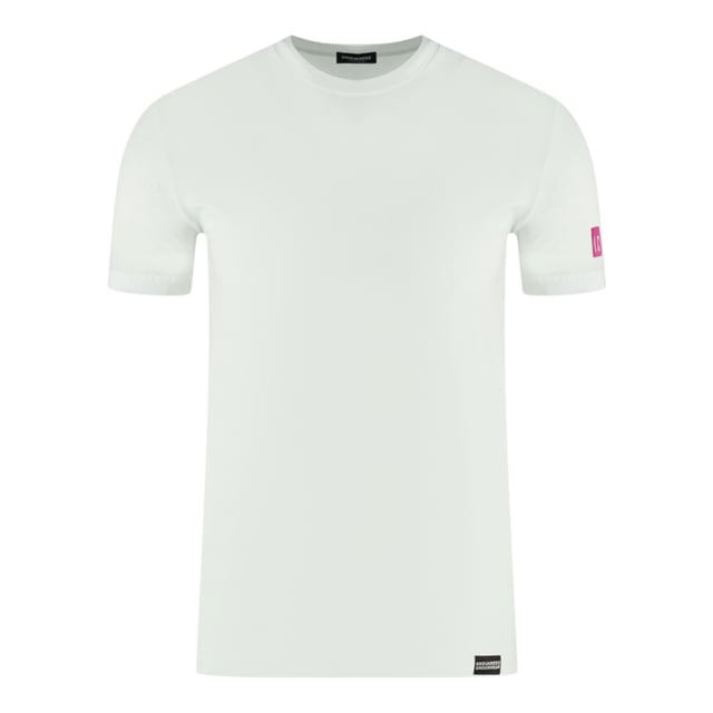 Dsquared2 Pink Icon Box Logo on Sleeve White Underwear T-Shirt. Rock the streetstyle with this Dsquared2 T-Shirt. It features a Pink box color Bold logo on the left sleeve. Stand out from the crowd and show your unique style with this fashionable statement piece!. Stretch Fit 89% Cotton, 11% Elastane, Short Sleeve, Crew Neck. Slim Fit, Fits True To Size, Brand Logo On Sleeve. Short Sleeved T-Shirt, Underwear Collection. Style Code: D9M204720 112