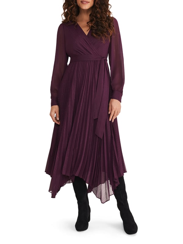 Elevate your style with our Dani Belted Dress in luxurious plum. The perfect choice for a refined, graceful look.