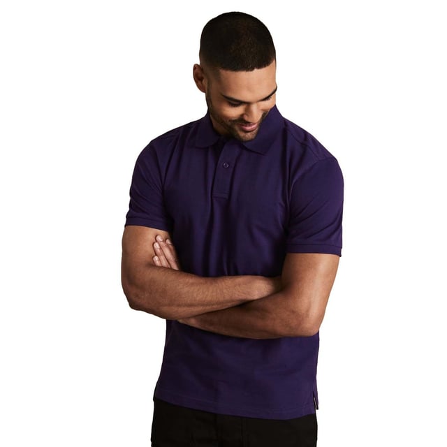 Classic fit polo. 2 button placket. Short sleeves. Side vents. Knitted collar and cuffs. Machine washable. Fabric: 100% Ringspun combed cotton. Heather: 85% Cotton, 15% Viscose. Charcoal: 60% Cotton, 40% Polyester. Weight: 200gsm. Sizes (inches): S - 37, M - 40, L - 42, XL - 44, 2XL - 47, 3XL - 49, 4XL - 51, 5XL - 53.