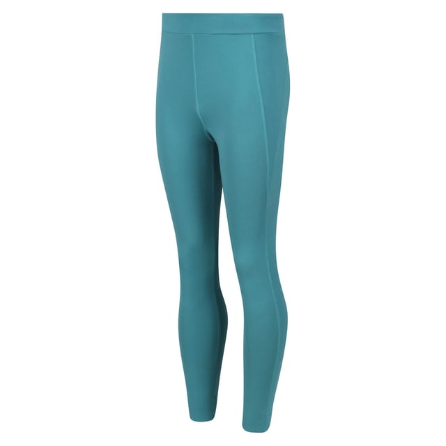 Girl's Regatta Juniors Atkin II Leggings in Blue The Atkin Leggings II are just the thing for active kids. The full-length kids' leggings are made with stretch Extol fabric to keep little ones moving. The kids' gym leggings come with UV protection to help protect against the sun, and they're quick drying to help keep them fresh. The leggings are ideal for high-energy sports, running and woodland adventures. The deep waistband provides a secure fit. Material: 87% Polyester, 13% Elastane. Ref: RKJ125GHG.