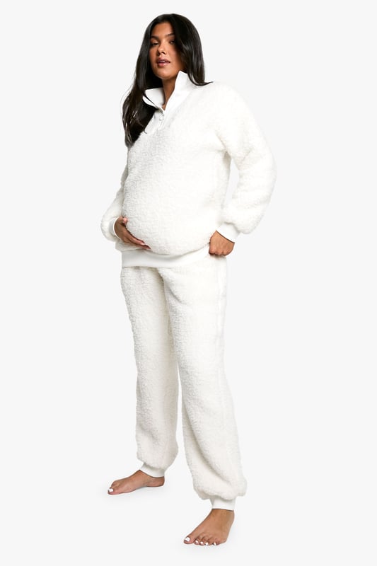 Maternity Rib Fleece Half Zip And Jogger Lounge Set