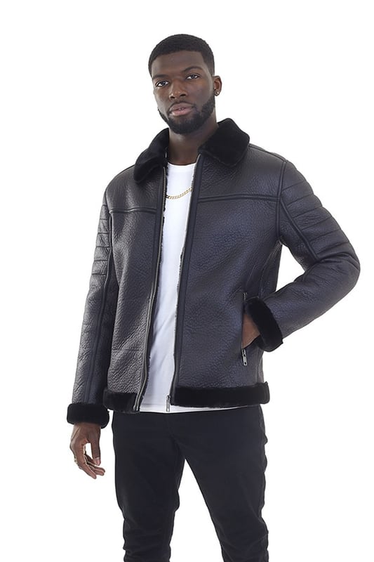 Armani exchange faux shearling discount worker jacket in black