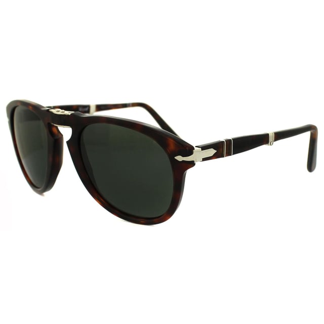 Persol Sunglasses 0714 24/31 Havana Crystal Green these famous Persol frames were worn extensively by the king of cool Steve McQueen and the originals sold for a huge amount at auction. This recent version features the same folding frame, it folds at the bridge and on the arms for easy storage and have the famous Persol arrow prominently displaying on the temple. These are highly sought after and extremely cool!