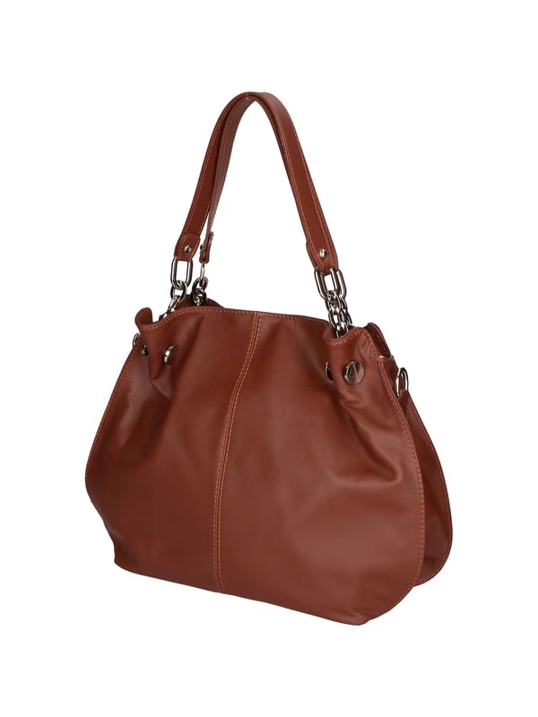Bolso bandolera para mujer. El cierre es con cremallera. Los bolsillos internos son uno con cremallera. Los bolsillos externos son uno en la espalda con cremallera. La bandolera es ajustable y extraíble en piel. El mango es de cuero. Hay dos compartimentos internos. El material exterior es piel auténtica sauvage. Internamente está forrado en tejido 70% algodón - 30% seda. Medidas: 38x30x12 cm. Hecho en Italia