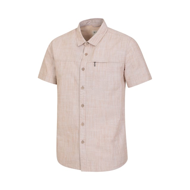 Outer Materials: 100% Cotton. Lining Material: 100% Polyester. Fabric: Slub. Lining: Mesh. Design: Textured. Pockets: 1 Chest Pocket, Zip. Fastening: Button. Sleeve-Type: Short-Sleeved. Neckline: Turn Down Collar. Fabric Technology: Breathable, Lightweight. 7 Button Placket.