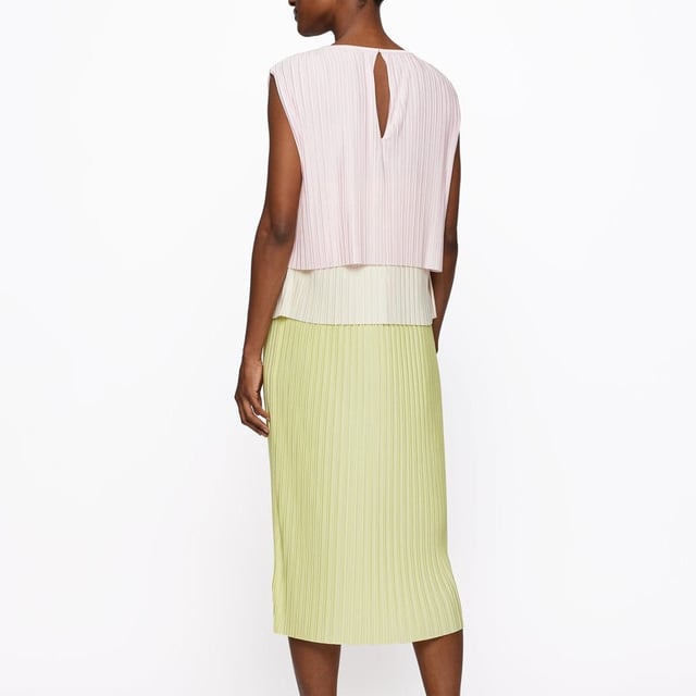 Womens BOSS Emanis Dress- 3 layer dress with colour blocking- Pleated design- Round neck- Dropped shoulder with straight fit- Sleeveless- Keyhole back with mini button. - Midi length- Main: 68% viscose  32% polyester. Lining: 100% modal. Machine wash.- Ref: 50472409-965