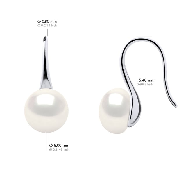 Ohrringe aus echten Süßwasser-Zuchtperlen, Knopf 8–9 mm – Farbe Naturperle weiß – Verschluss-Clip aus Silber 925, rhodiniert – Lieferung mit Echtheitszertifikat und internationaler Garantie – HERGESTELLT IN FRANKREICH –