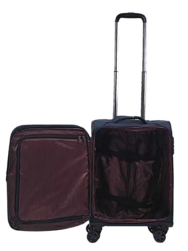 Introducing our Lightweight cabin suitcases. Where style meets practicality in a premium package. Crafted to excel in the world of travel, these suitcases are among the lightest in their class while delivering remarkable functionality. Constructed from ultra-strong Jacquard nylon 900D material, and featuring robust fittings and expert craftsmanship, these bags combine durability with elegance.

Design Features:

Premium Jacquard nylon 900D material for attractive strength.
Self-locking telescopic handle and zip-around closure for convenience.
Smooth 360 dual 8-wheel spinners for effortless mobility.
Secure integrated TSA 3-digit combination lock for peace of mind.

Inside, discover a fully lined interior with high-quality polyester, adjustable tie-down packing straps, and a zip-around pocket for organized storage. With a retractable address tag included for each size, identifying your bag becomes effortless.
Available in classic black, navy and teal blue, please select your preferred color.
Small Cabin 20"| 55x37x20cm, 35L, 2.7KG