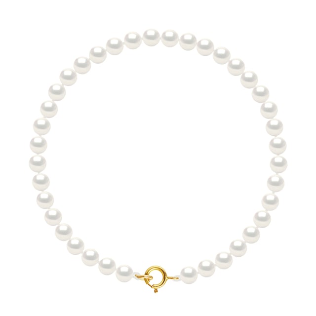 Armband - Yellow Gold 750 duizendste - water gekweekte parels nieuwe ronde 4-5 mm - NATURAL WHITE - Sluiting voorjaar ring - Lengte 18 cm - Wordt geleverd in een koffer met een certificaat van echtheid en een internationale garantie - Al onze juwelen zijn gemaakt in Frankrijk.