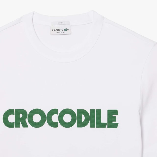 Mens Lacoste Piqué Effect Slogan Cotton Jersey T-shirt Cotton jersey Regular fit  straight cut  Crew neck Print on chest Embroidered crocodile at hem
