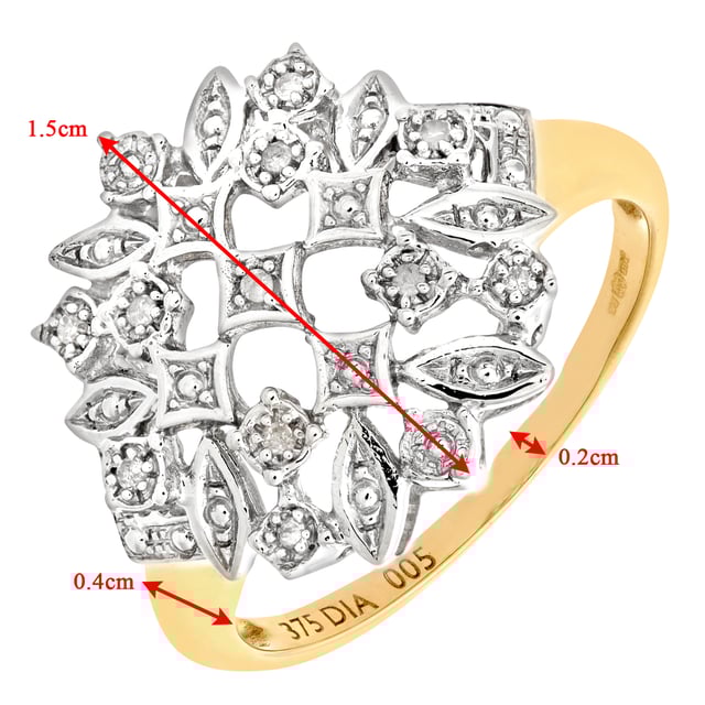 9K (375) Yellow Gold: 1.6gr; # Diamond: 0.05ct