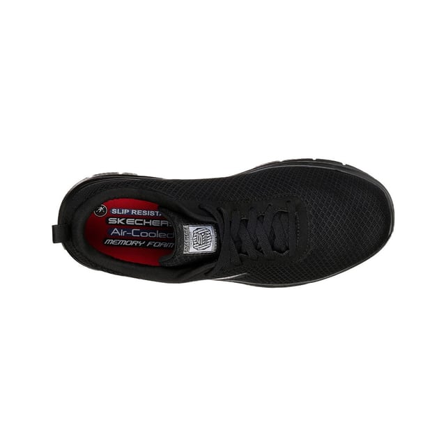 Skechers Mens Flex Advantage Bendon Slip Resistance Trainers Sporty style meets surefooted comfort in the Flex Advantage Bendon SR shoe. Soft sporty mesh fabric and synthetic upper in a lace up sporty casual work slip resistant sneaker with stitching accents and Memory Foam insole.