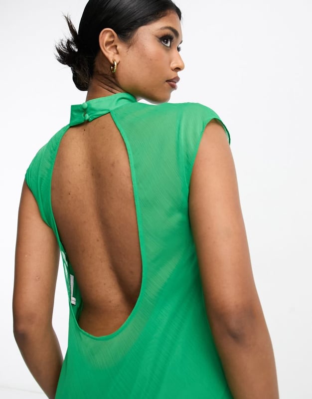 ASOS DESIGN sleeveless chiffon midaxi dress with open back in bright green