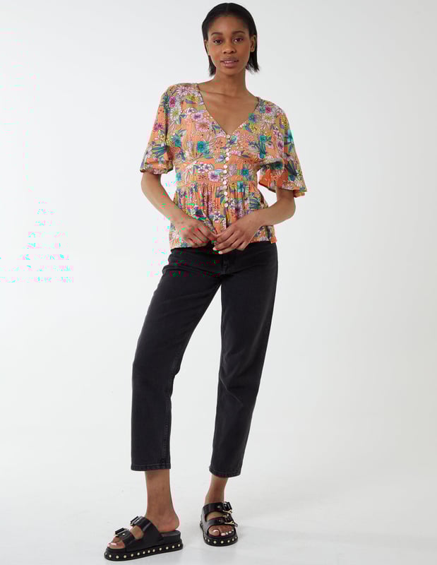 BILLIE Button Front Batwing Peplum Top