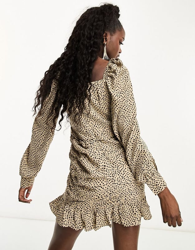 In The Style x Jac Jossa puff sleeve ruched skirt mini dress in ditsy ...