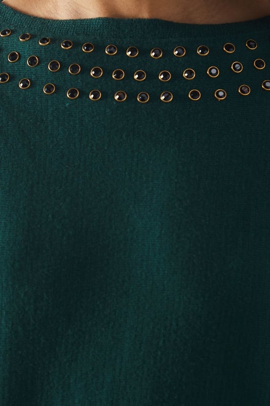 Boat neck design for a sophisticated silhouette
        Stud detailing along neckline and shoulders for added glamour
        Relaxed fit through the body for comfort
        Long sleeves for versatile styling
        Ribbed cuffs and hem for a polished finish
    
    This Wallis jumper seamlessly blends comfort with sophistication, making it a versatile addition to your wardrobe. The boat neck design creates an elegant neckline, while the stud detailing adds a touch of glamour to elevate your look. Perfect for casual events or family gatherings, this jumper can be styled effortlessly for various occasions. Pair it with sleek trousers and ankle boots for a chic daytime ensemble, or dress it up with a statement necklace and heels for evening drinks. The relaxed fit ensures all-day comfort without compromising on style, allowing you to feel at ease whether you're running errands or enjoying a leisurely brunch with friends. This jumper is a testament to Wallis' commitment to creating pieces that are both fashionable and functional, catering to the modern woman who values both style and comfort in her everyday attire.