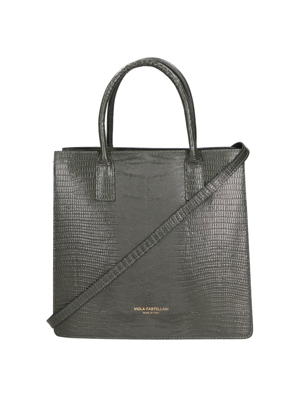 Bolso shopping rígido para mujer, en piel auténtica estampada con efecto lagarto. Equipado con bandolera ajustable y extraíble. Producto artesanal italiano. Hecho en Italia