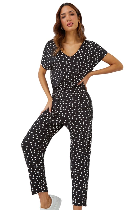 Polka Dot Print Stretch Jumpsuit