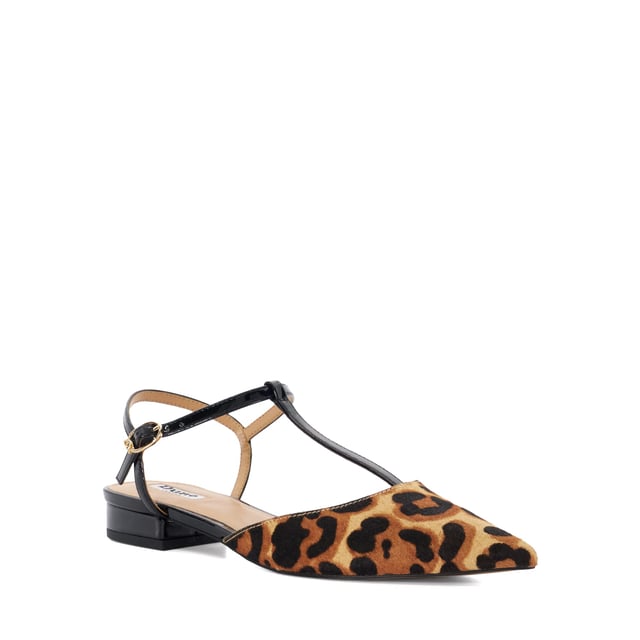 Dune Ladies Harler - Boucle T-Bar Flats Our timeless Harler t-bar flats have been crafted with a pointed boucle toe and a comfortable cream low block heel. Finished with chic gold hardware on the adjustable ankle strap.