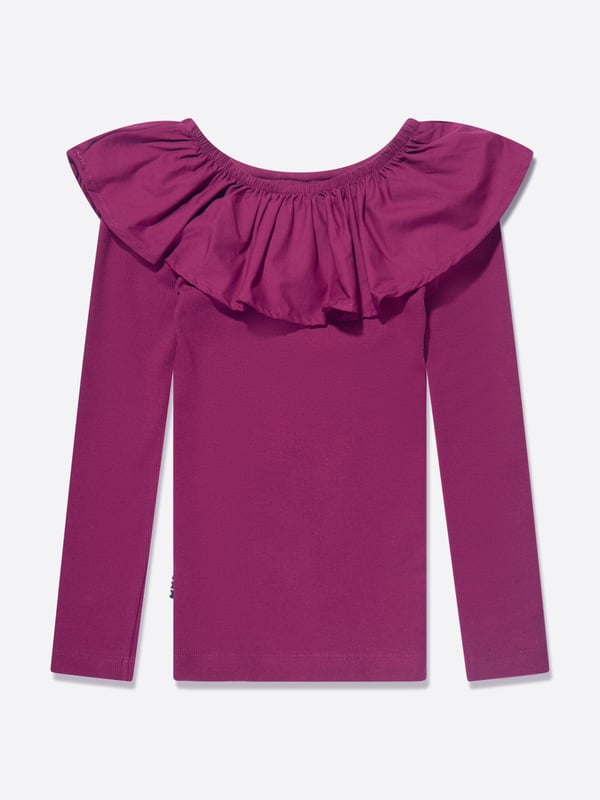 Introducing the Molo Girls Long Sleeve T-Shirt in Purple, an essential luxury item for your little girl's wardrobe. Here the reasons why this top is a perfect addition: Unique Style: A captivating purple hue that effortlessly evokes elegance and charm, seamlessly blending comfort with style. High-End Design: Created by Molo, this high-end brand guarantees credibility and quality, promising a garment that's designed to stand out. Exceptional Comfort: Crafted from premium, snugly materials, ensuring your girl's ultimate comfort for all day wear.  Dress it up or down: Versatile and stylish, it can be accessorized for a fancy outing or worn for a casual day. Add the Molo Girls Long Sleeve T-Shirt in Purple to revamp her wardrobe now!