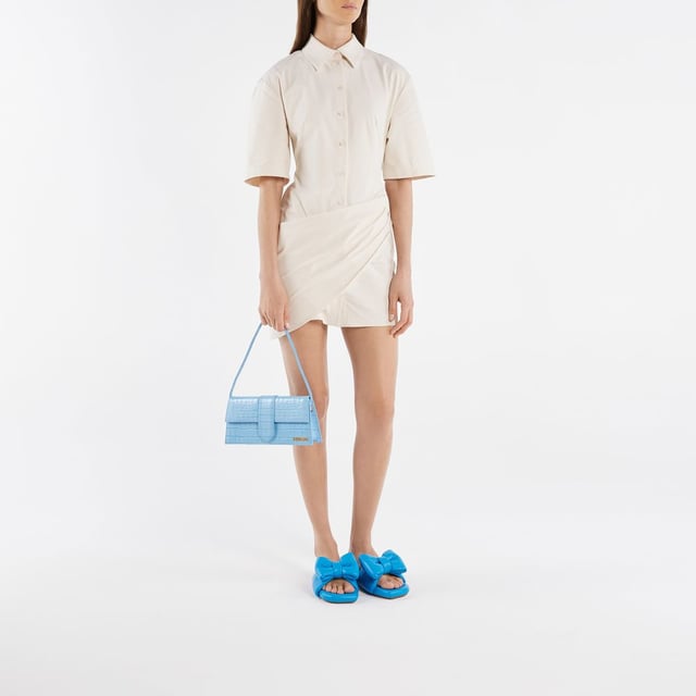 Bow Padded Slides - Off White - Blue - Leather
