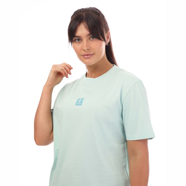 Womens Timberland Stack Logo T-Shirt in light blue.- Crew neck.- Short sleeves.- Printed logo.- Regular fit.- 100% Cotton.- Ref: A5RZXEG8