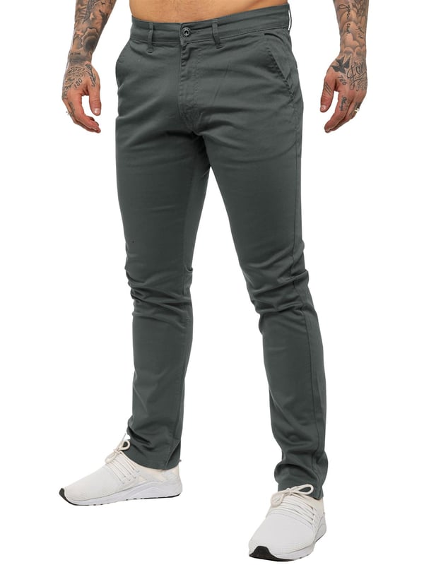 Enzo designer skinny stretch chino's voor heren. Magere stretch slanke pasvorm. 2 voorzakken, 2 achterzakken. Gulp met ritssluiting