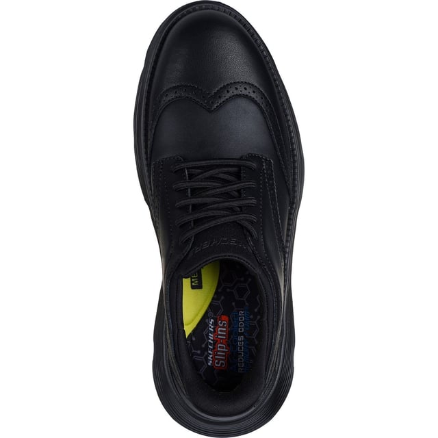 Kantoorlook en moeiteloos comfort gaan samen in de Hands Free Slip-ins van Skechers: Garza - Sully. Ontworpen met ons exclusieve Heel Pillow, heeft deze Classic Fit vleugeltip stijl een leren bovenkant met een Air-Cooled Memory Foam binnenzool met antraciet-infusie.
