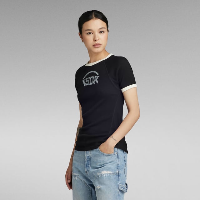 G-Star Raw Army Ringer Slim Top – T-Shirt Donna Aderente Con Stampa Grafica