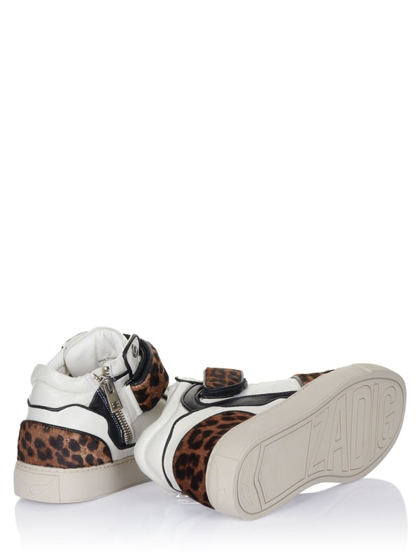 100% cuero vacuno; Zapatilla Zadig Voltaire Mid Flash de piel de vaca estampada;  Modelo: SWSN00469 47C50;  Mano de obra de alta calidad;  100% cuero;  Cordones clásicos;  Cremallera lateral;  cierre de velcro;  estampado de animales;  suela de goma;  Detalles del logotipo de Zadig Voltaire