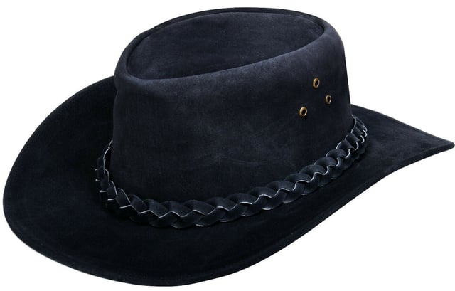 Clásico modelo Outback-Western aus echtem Wildleder. Die Krone ist mit einem geflochten Band getrimmt. Elegante y de gran calidad. Premium-Qualität Handwerkskunst, Super Value Priced, australischen Western-Stil, Western-Stil Bush Lederhut, großen Wert für Geld, Ösen in der Krone für die Belüftung, komfortabel und leicht, Ready UK Stock Verfügbarkeit
