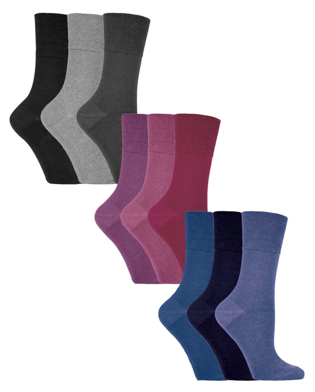 9 Pair Multipack Ladies Cotton Crew Non Elastic Socks Gentle