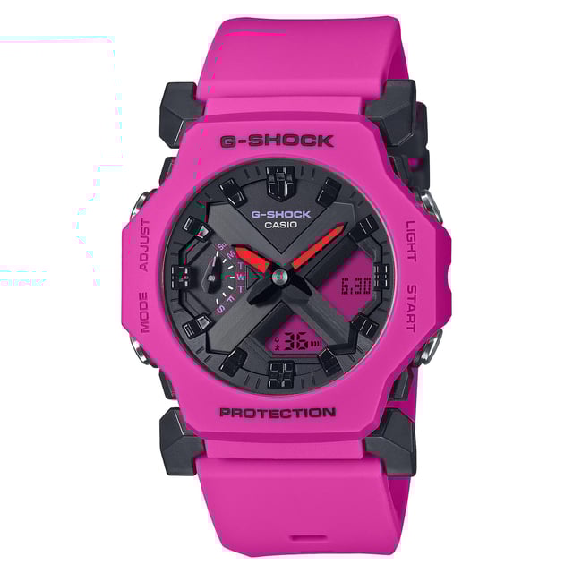This Casio G-shock Analogue-Digital Watch for Women is the perfect timepiece to wear or to gift. It's Pink 40 mm Round case combined with the comfortable Pink Plastic watch band will ensure you enjoy this stunning timepiece without any compromise. Operated by a high quality Quartz movement and water resistant to 20 bars, your watch will keep ticking. Vintage fashion meets modern functionality, delivering retro styling with up-to-date features. This Analogue-Digital watch has a calendar function: Day-Date as well as Stop Watch , Countdown , Worldtime , Alarm and Light High quality 19 cm length and 24 mm width Pink Plastic strap with a Buckle Case diameter: 40 mm,case thickness: 11 mm, case colour: Pink and dial colour: Black