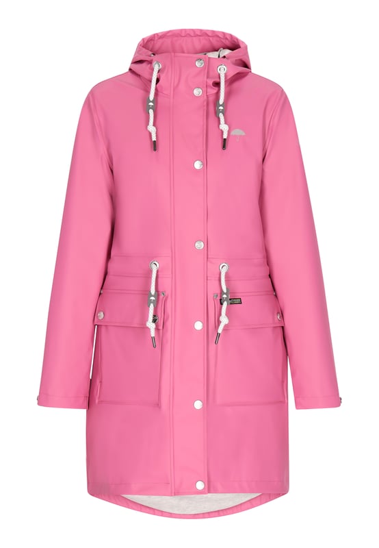 Ontdek de ultieme regenjas die stijl en functionaliteit moeiteloos combineert. Dit parka-jack heeft een capuchon met trekkoord, een ritssluiting aan de voorkant met drukknopen en praktische klepzakken. De normale pasvorm en het trekkoord in de taille zorgen voor een getailleerde look, terwijl de waterdichte stof (3000 mm) ervoor zorgt dat je buiten droog blijft. Met gelaste naden en een opstaande kraag is deze outwear met lange mouwen zowel stijlvol als functioneel.  Mackintosh