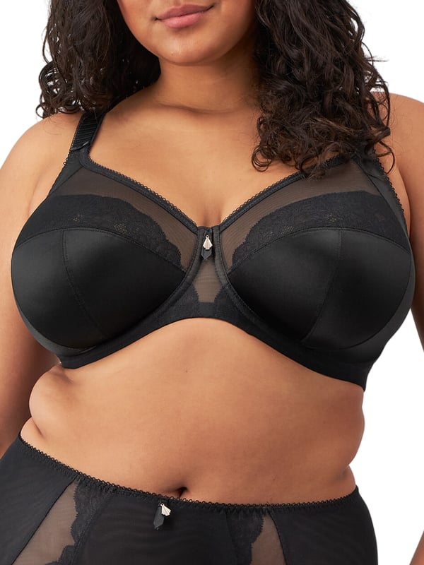 Elomi Cate Allure Full Cup Bra. Underwired non padded full coverage bra based on the beloved Elomi Cate EL4030 with an encapsulated three piece cup for a smoother look, side support panel and a sheer top cup. Product is hand wash only.