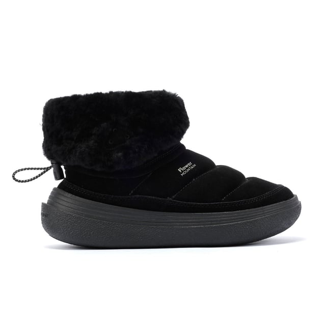 Suede ankle boot featuring cozy shearling lining, leather insole, and durable rubber sole with contrast tread for added grip.
