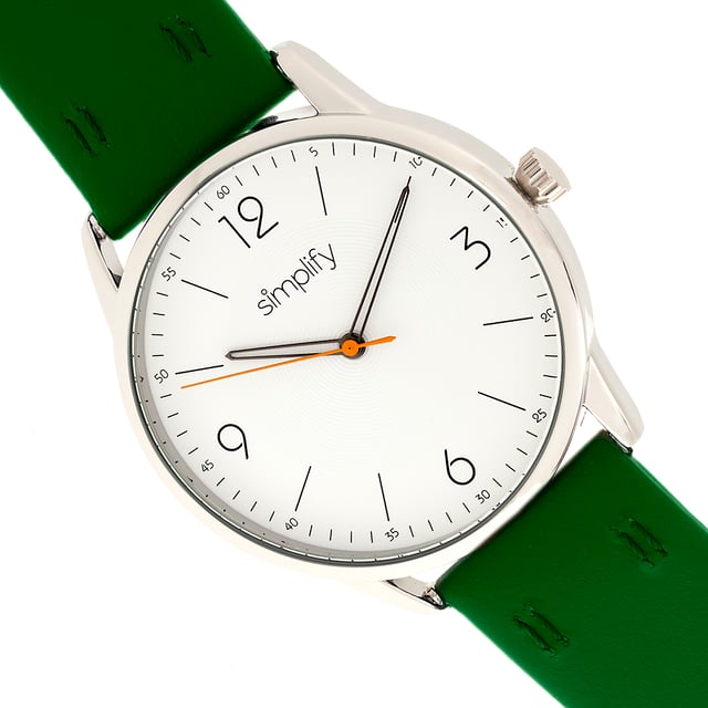 Polished Alloy Case; Precision Japanese Quartz Movement; Non-Glare Scratch-Resistant Mineral Crystal; Logo-Engraved Stainless Steel Caseback; Genuine Leather Strap; Logo-Engraved Stainless Steel Clasp; 41mm Case Diameter; 3ATM Water Resistance;