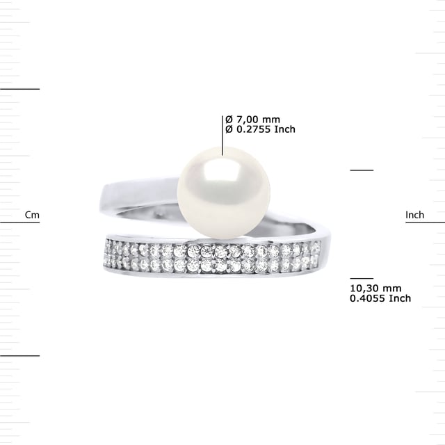 Ring Rush Genuine Freshwater Pearl Round 7-8 mm - AAAA Quality + - COLORI NATURAL WHITE - Paving oxides of zirconium - Adjustable from Size 48 to Size 62 - 925 Thousandth rhodium - 2 years warranty against manufacturing defects - delivered in a presentation case with a certificate of Authenticity and an International Warranty - All our jewels are made in France.