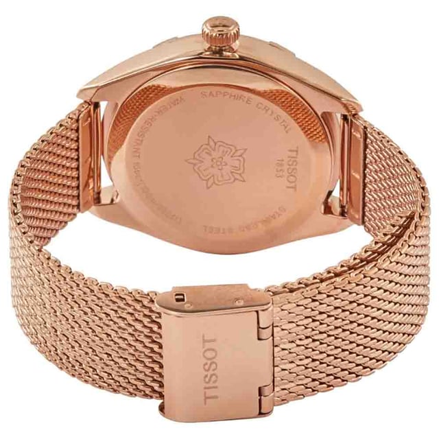 This Tissot Pr 100 Sport Chic Analogue Watch for Women is the perfect timepiece to wear or to gift. It's Rose Gold 36 mm Round case combined with the comfortable Rose Gold Stainless steel watch band will ensure you enjoy this stunning timepiece without any compromise. Operated by a high quality Quartz movement and water resistant to 10 bars, your watch will keep ticking. The Tissot PR 100 is a classic watch destined to be worn often and for every occasion. This Analogue watch has a calendar function: Date as well as Swiss Made and Luminous Hands High quality 19 cm length and 17 mm width Rose Gold Stainless steel strap with a Folding Clasp Case diameter: 36 mm,case thickness: 9 mm, case colour: Rose Gold and dial colour: Mother of pearl