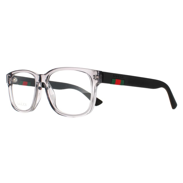 Gucci Rectangle Mens Transparent Grey GG0011O  Glasses are a simple rectangle style crafted from lightweight acetate. Gucc's logo features on the slender temples for brand recognition.