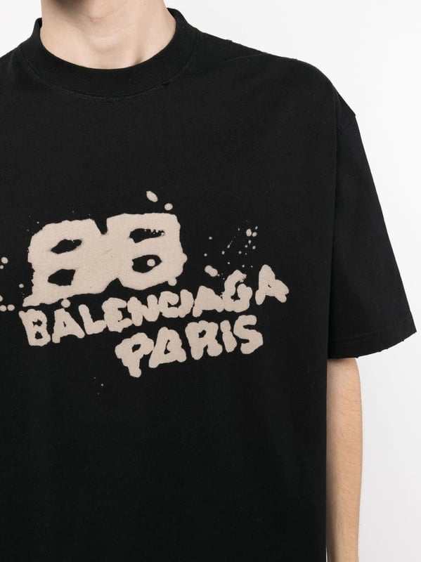 Balenciaga Hand Draw BB Icon Logo T Shirt in Black