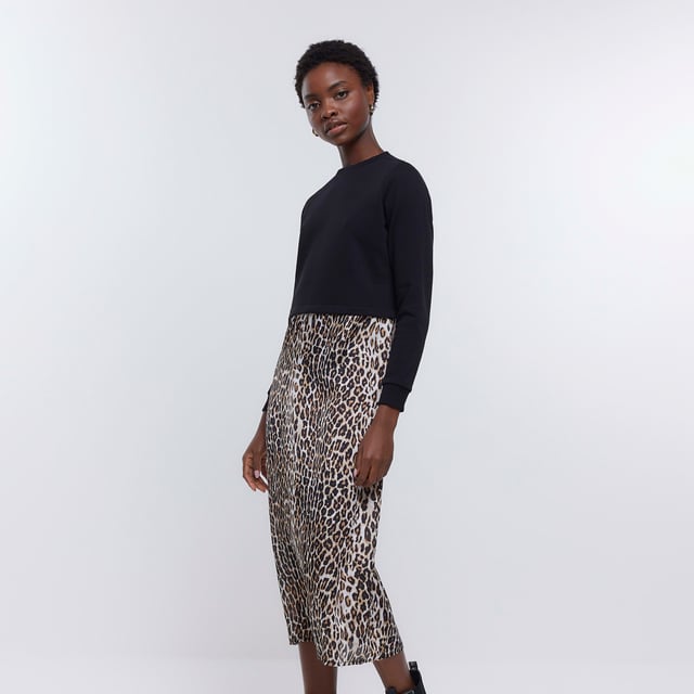 Leopard print midi skirt river island clearance