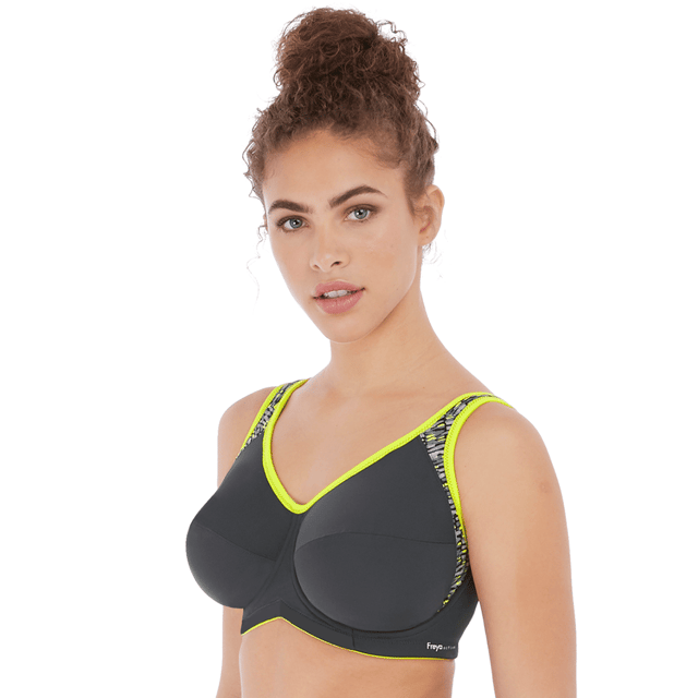 This Freya Active Core Underwired Sports Bra is an activewear essential that provides high impact support and reduces breast movement by up to 80%. This style has been carefully crafted with wide curvature wires and double fabric for a firm, supportive fit, and mesh panels for breathability. Freya Active Core Underwired Sports Bra offers: wide curvature underwires, adjustable, padded straps, mesh panels for breathability, double fabrics for a supportive fit, firm underband, soft hook and eye fastening.  We recommend Hand Wash Only.