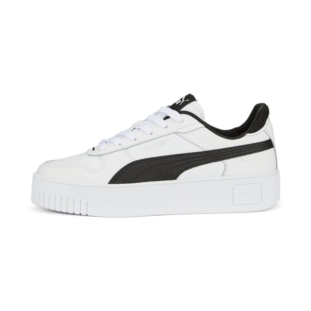 PRODUCT STORY: Streetwear-inspired design and a slightly elevated platform make these Carina's perfect for everyday outfits. FEATURES & BENEFITS: SOFTFOAM+: Step-in comfort sockliner designed to provide soft cushioning thanks to its extra thick heel; Recycled Content: The upper of this shoe is made with at least 20% recycled materials as a step toward a better future; DETAILS: Leather upper; Rubber midsole; Rubber outsole; PUMA Formstrip on the medial and lateral sides; PUMA Cat Logo on the heel;
